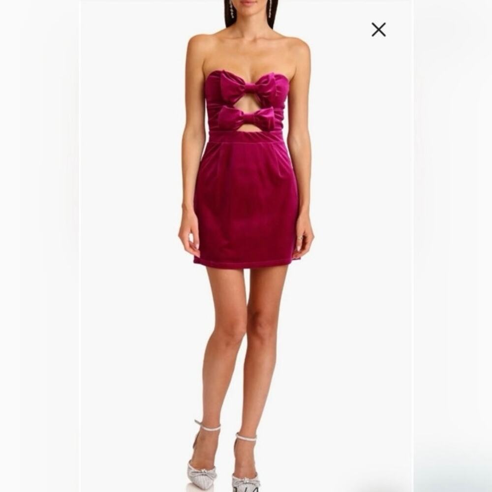 NWOT Avec Les Filles Velvet Cut-Out Mini Dress with Bows in Fushia Pink SZ S